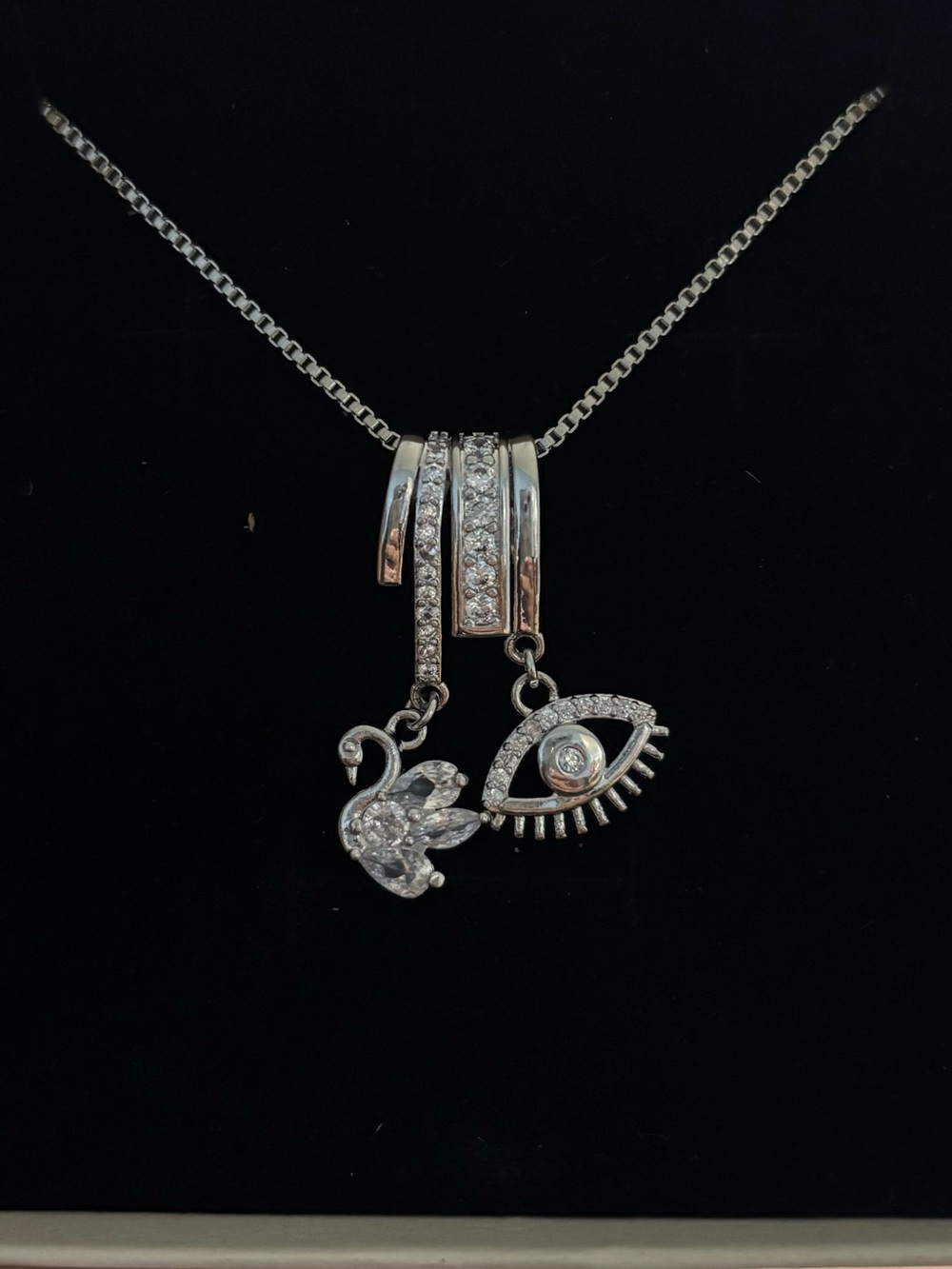 Sterling Silver Swan & Eye Pendant Necklace - Silver